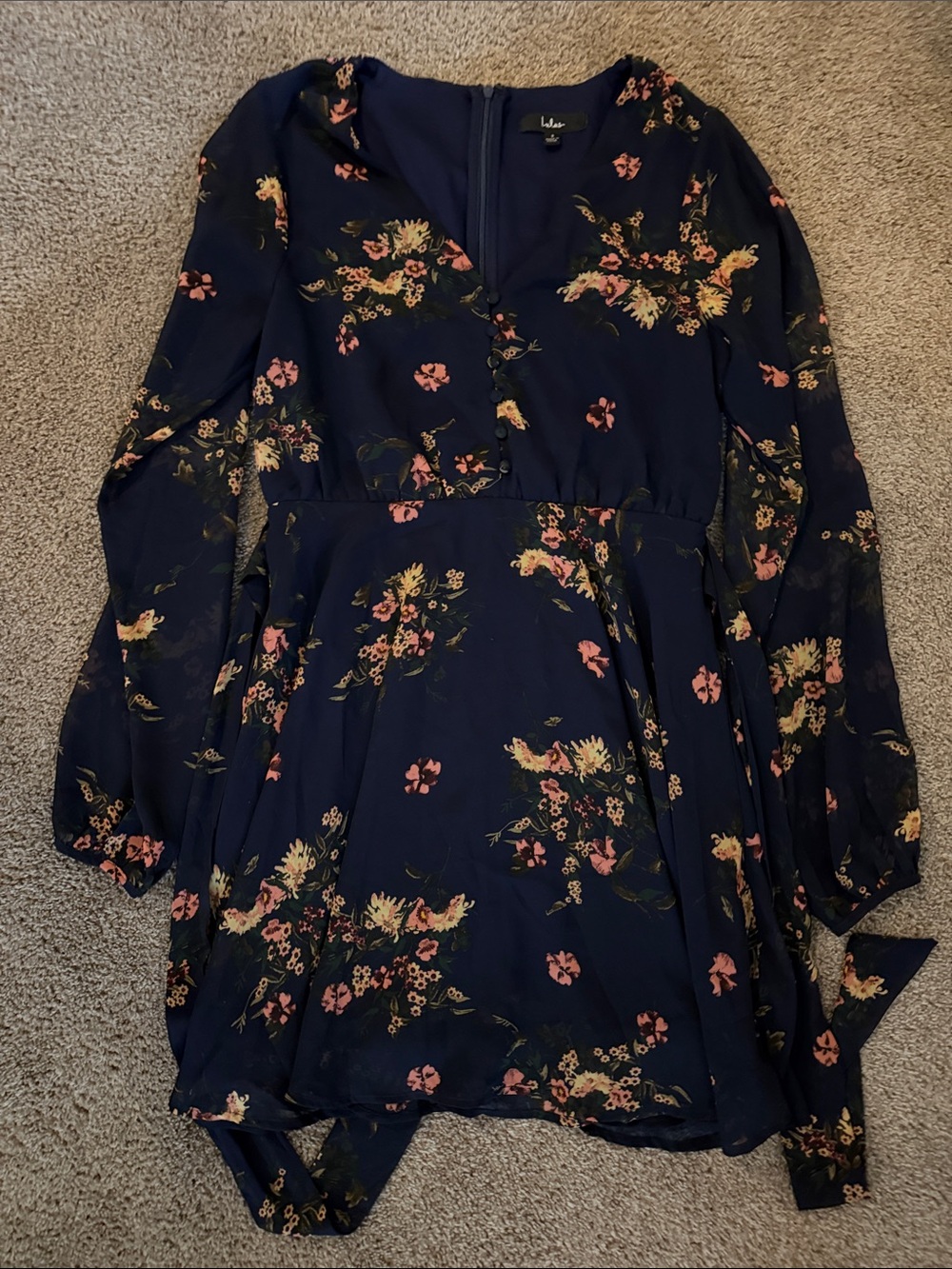 Navy Floral Long Sleeve Mini Dress